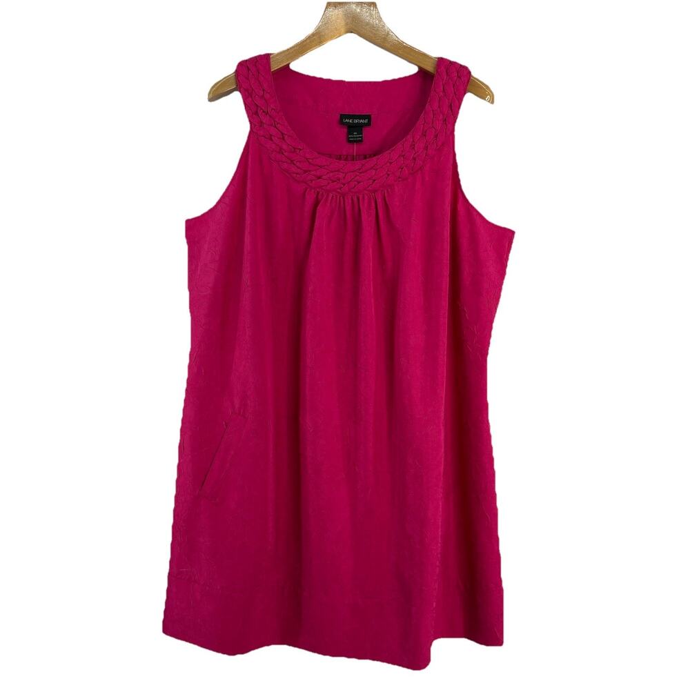 Lane Bryant Womens Plus Sz 26‎ Pink Braided Neck Sleeveless Shift Dress Pockets